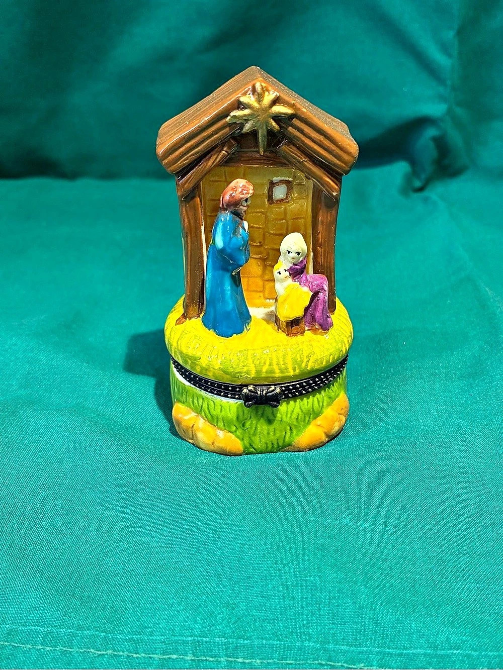 Vintage Trinity Broadcasting Network Nativity Hinged Trinket Box Green & Brown